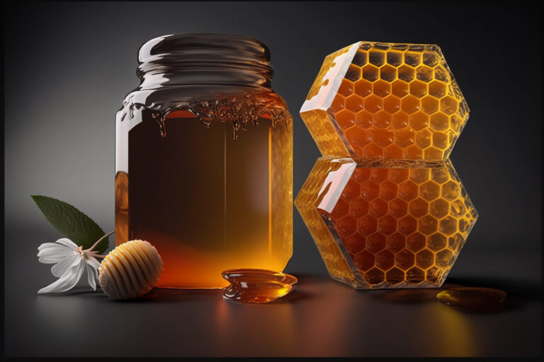 Honey and honeycombs with honey. AI Generated